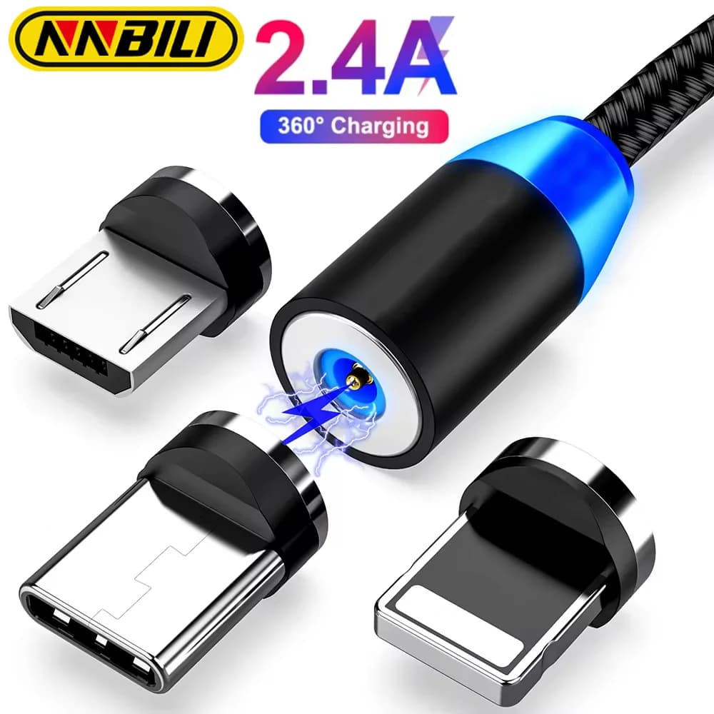 NNBILI LED Magnetic USB Cable Fast Charging Type C Cable Magnet Charger Data Charge Micro USB Cable Mobile Phone Cable USB Cord