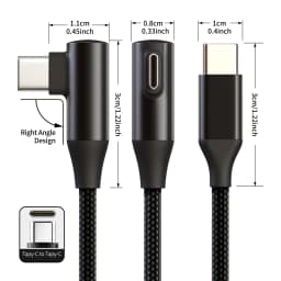 USB-C to Type-C 60W 3A Fast Charging Cable, 90° Angled Design, Nylon Braided. For Type-C Phones/Tablets/Headphones. 25cm/50cm/1m