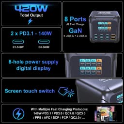 Ubigbuy 420W GaN Charger PPS PD3.1 140W USB Type C Charger Digital Display Fast Charging Station for MacBook iPhone 17 Samsung