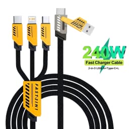 3 In 2 240W Fast Charging Cord For Micro USB Type C Charger Cable 1.2m Multi Usb Port Multiple Usb Charg Cord For iPhone Huawei