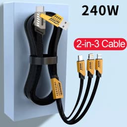 3 In 2 240W Fast Charging Cord For Micro USB Type C Charger Cable 1.2m Multi Usb Port Multiple Usb Charg Cord For iPhone Huawei