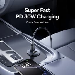 Baseus 30W Car Charger Fast Charging Dual Port USB Type-C PD QC FCP AFC For iPhone 16 15 Samsung S24 S25 Xiaomi Huawei Tablet