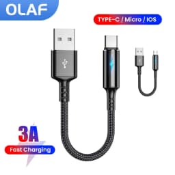25cm Short USB Type C Cable 3A Data Micro USB Cable for iPhone Huawei Xiaomi Power Bank Fast Charging Data cable