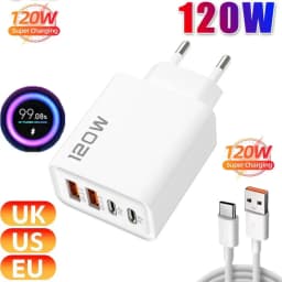120W Fast Charger 4 Port USB Type C Charging Fast Charger Power Adapter For iPhone 14/13/12 Series Samsung Galaxy Huawei Charge