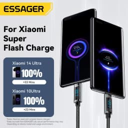 Essager 120W USB Type C Cable Fast Charging USB C Charger Cord for iPhone 15 14 13 12 Huawei with LED Digital Display Cable