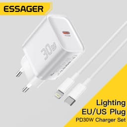 Essager Mini 30W Type C Charger Set For iPhone 16 15 Xiaomi PD 20W Lightning Cable Travel Chargers For iPhone 14 13 12 iPad Pro