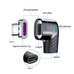 Elough 120W USB Type C To USB C Magnetic Adapter 90 Degree Fast Charging Magnetic Converter For Macbook iPad Pro Switch Samsung