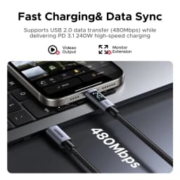 UGREEN USB-C Cable 240W Digital Display Screen PD3.1 Type-C Cord for Laptop MacBook iPhone 17 Samsung S25 arger USB Type C Cable