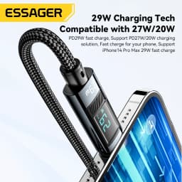 Essager USB Type C Cable for iPhone 14 13 12 11 Pro Max PD 29W Fast Charging Wire for iPhone Charger Cable Digital Display Cable