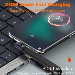 USB4 Elbow Short Cable 13.5cm Thunderbolt4 Type C Cable 40Gbps PD240W Charging Cable for SSD Laptop Macbook Phone IPhone15 iPad