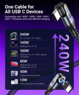 AUFU 240W Magnetic Type C Cable PD3.1 for MacBook Samsung Xiaomi iPhone 180° Rotating 5A Fast Charging USB C Magnet Charger Wire