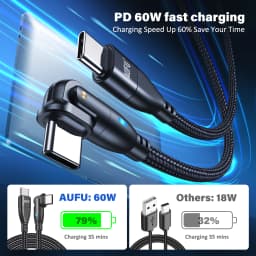 AUFU USB Type C Cable 5A PD100W Fast Charging Charger Wire Cord for MacBook Pro Xiaomi iPad Samsung 180° Rotate USB-C Cable