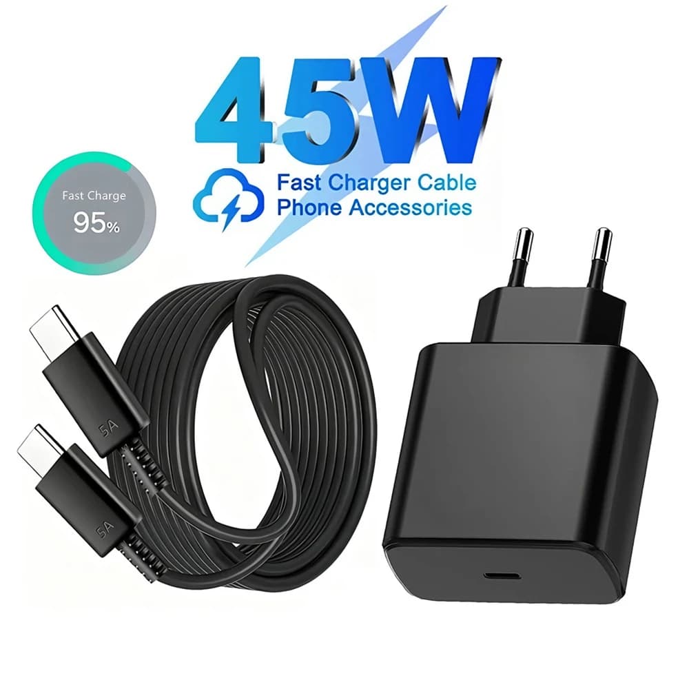45W USB-C EU Super Fast Charger For Samsung S21 S22 FE S23 S24 Plus S25 S26 Ultra A36 A55 A56 Dual Type C Quick Charging Cable
