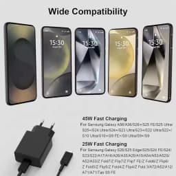 45W USB-C EU Super Fast Charger For Samsung S21 S22 FE S23 S24 Plus S25 S26 Ultra A36 A55 A56 Dual Type C Quick Charging Cable