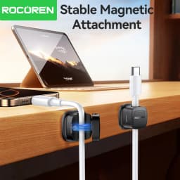 ROCOREN Magnetic Cable Organizer Self Adhesive Wire Holder Under Desk Adjustable Cable Management Wire Keeper Cable Holder Clips