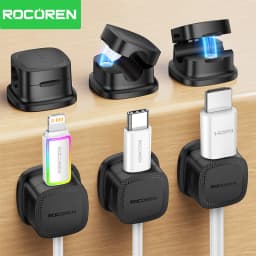 ROCOREN Magnetic Cable Organizer Self Adhesive Wire Holder Under Desk Adjustable Cable Management Wire Keeper Cable Holder Clips