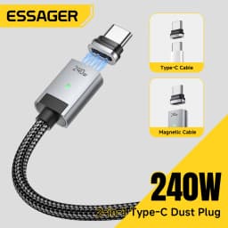 Essager USB C Cable 240W Magnetic USB Type C Cable PD 5A Fast Charging Data Cord For iPhone 17 Macbook Pro Xiaomi Huawei Samsung