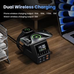 240W GaN Charger Station 4×140W PD3.1 USB Type C Wireless Fast Charger for MacBook iPad Samsung Alarm Clock Time Display