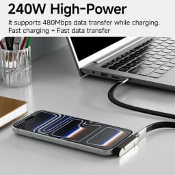 240W PD Fast Charging Type-C Cable USB-C to USB-C with Foldable Stand Phone Adapter Silicone Cord for iPhone 17