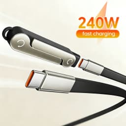 240W PD Fast Charging Type-C Cable USB-C to USB-C with Foldable Stand Phone Adapter Silicone Cord for iPhone 17