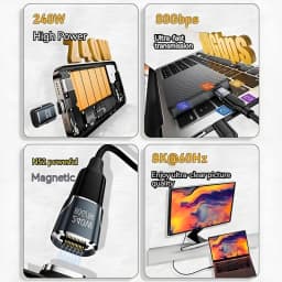 240W Magnetic USB Type C Adapter 80Gbps OTG 8K Video Fast Charging Converter for iPhone 17 16 15 14 13 Laptop Monitor Macbook