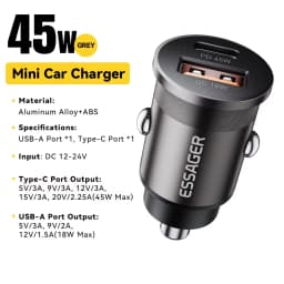 Essager 45W Car Charger QC 3.0 For Huawei Xiaomi Quick Charge SCP Samsung AFC Quick Charge PD 3.0 Type C Portable Phone Charge