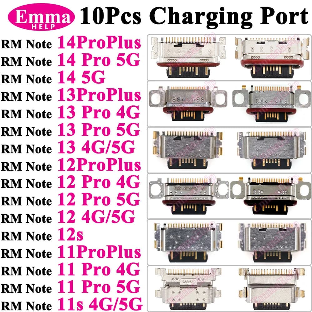 10Pcs Charging Port Connector USB for Xiaomi Redmi Note 11 12 13 Pro Plus 12s 11s 14Pro 4G 5G 12Pro Charge Dock Jack Socket Plug