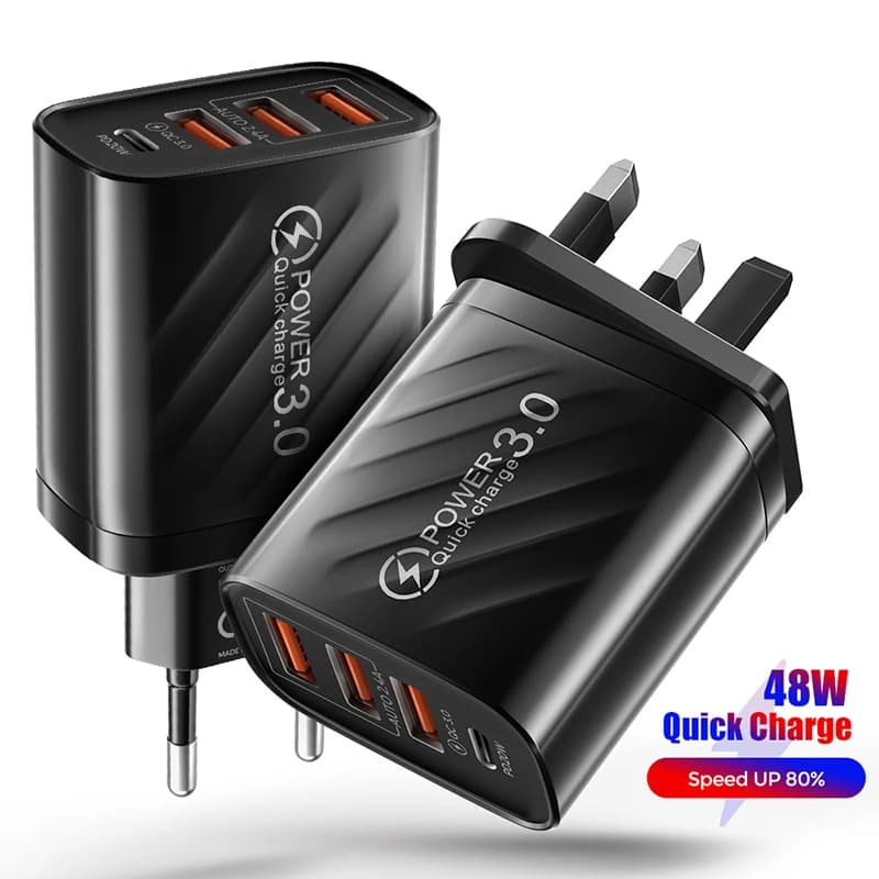 48W USB Charger QC3.0 Type C PD Fast Charging For IPhone14 Samsung Huawei Xiaomi Mobile Phone EU/US/UK Plug Wall Charger Adapter