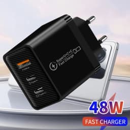 48W 3 Ports USB Fast Charger QC 3.0 PD Type C Wall Adapter EU US UK Plug For iPhone 15 Xiaomi Samsung Huawei For Phone Charging