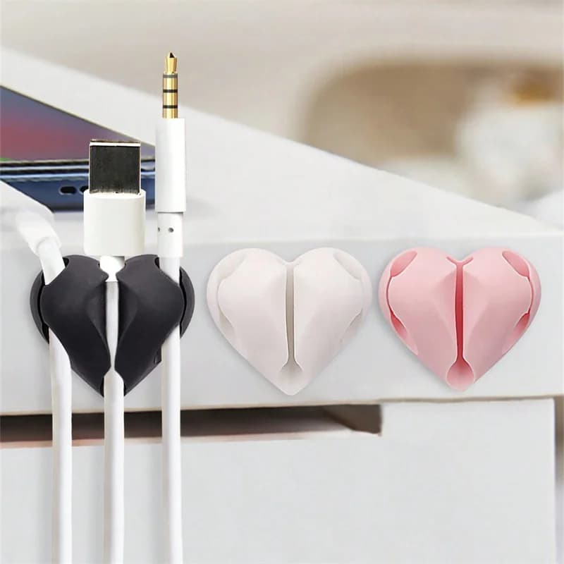 2pcs Heart-Shaped Mini Cable Winder Organizer USB Charging Cable Clips Desk Tidy Organiser Holder Protectors in Home Office Car