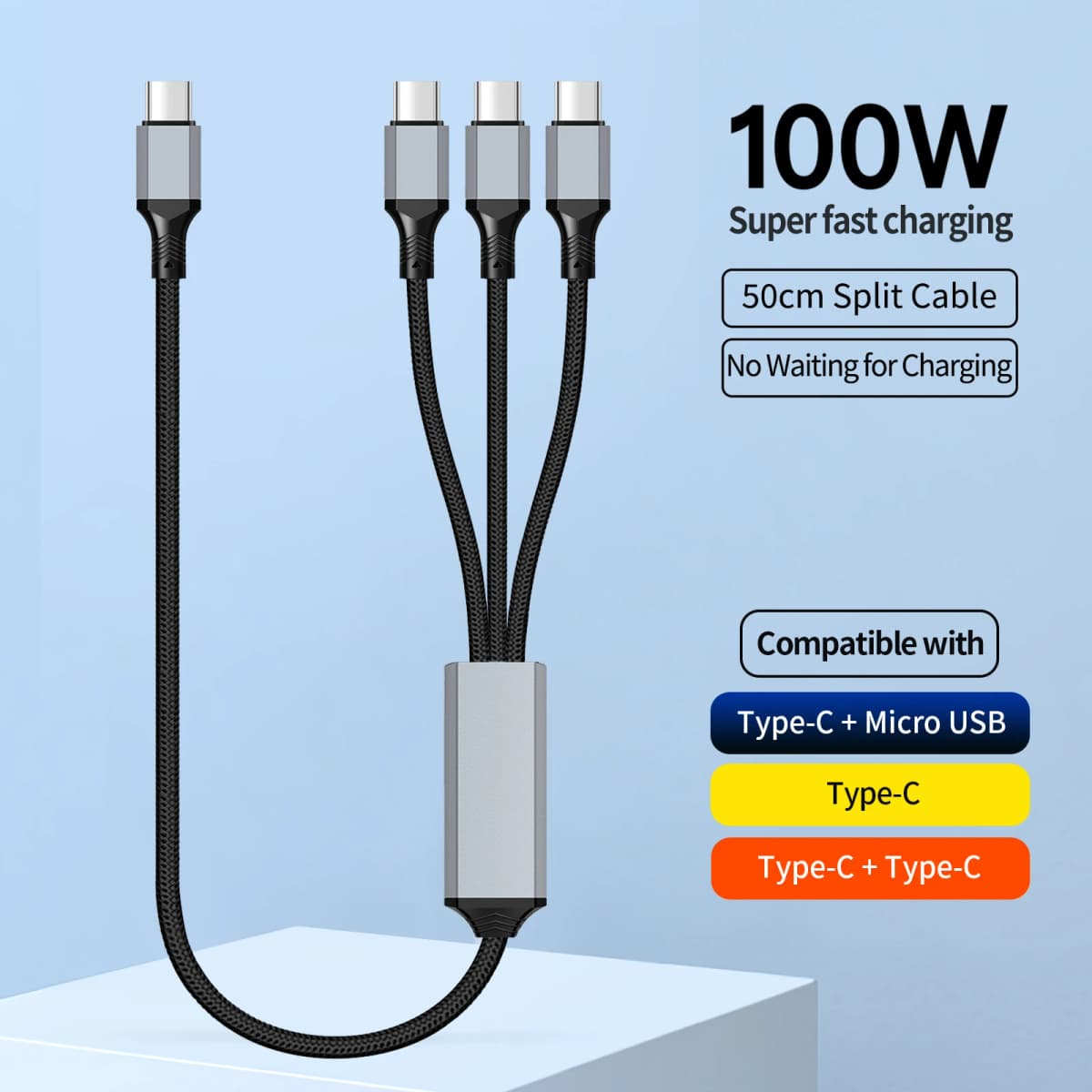 100W USB C to USB C Cable,3 in 1 Multi Fast Charging Cord for Multiple Devices,Compatible with iPhone 17,Galaxy S24,Power Bank