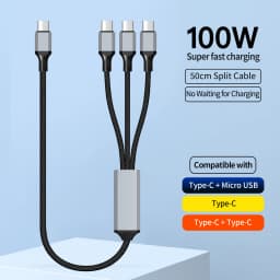 100W USB C to USB C Cable,3 in 1 Multi Fast Charging Cord for Multiple Devices,Compatible with iPhone 17,Galaxy S24,Power Bank