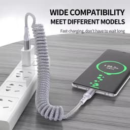NNBILI 90 Degree Type C to Type C Coiled Braided Charger Retra Cable Fast Charging Cord for iPhone 18/17 Samsung Galaxy S26/S25