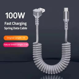 NNBILI 90 Degree Type C to Type C Coiled Braided Charger Retra Cable Fast Charging Cord for iPhone 18/17 Samsung Galaxy S26/S25