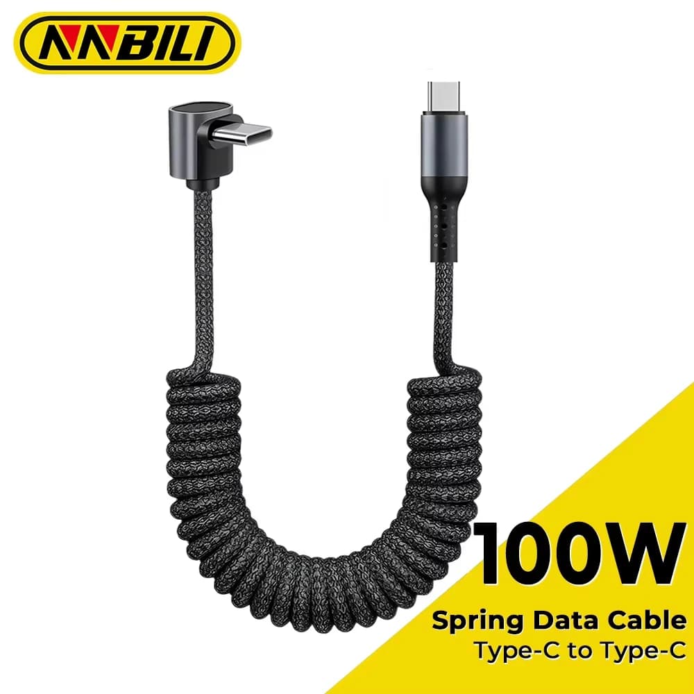 NNBILI 90 Degree Type C to Type C Coiled Braided Charger Retra Cable Fast Charging Cord for iPhone 18/17 Samsung Galaxy S26/S25