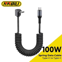 NNBILI 90 Degree Type C to Type C Coiled Braided Charger Retra Cable Fast Charging Cord for iPhone 18/17 Samsung Galaxy S26/S25