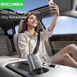 Rocoren 4 in 1 Retractable Car Charger PD30W USB Type C Car Charger With Fast Charging Cable Digital Display Car Charger Adapter