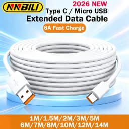 NNBILI 1M-14M Extra Long Micro/Type C USB C Charge Cable for Xiaomi Huawei PS4/5 Camera VR Monitoring Android Phone Universal
