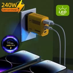 5 in 1 240W GaN Fast Charger With LED Light 2USB+3Type-C Multi Port Phone Charging Head For iPhone Huawei Laptop Tablets 2025