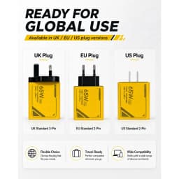 65W GaN Pattern Multi Port Travel Fast Charger, Black Yellow White Optional EU US Plug Kit with 1M Braided USB‑C Cable