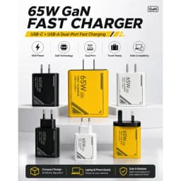 65W GaN Pattern Multi Port Travel Fast Charger, Black Yellow White Optional EU US Plug Kit with 1M Braided USB‑C Cable