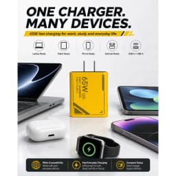 65W GaN Pattern Multi Port Travel Fast Charger, Black Yellow White Optional EU US Plug Kit with 1M Braided USB‑C Cable