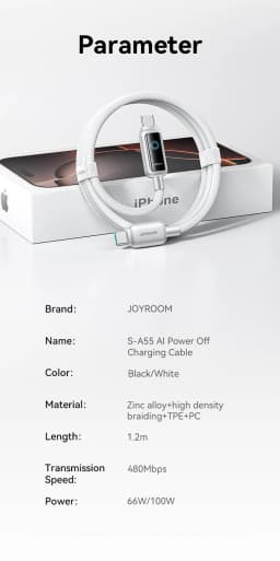 Joyroom 100W 1.2m Fast Charging Cable USB Type-C To Type-C Cable with Automatic Power Off For IPhone, Xiaomi, Samsung, OPPO VIVO