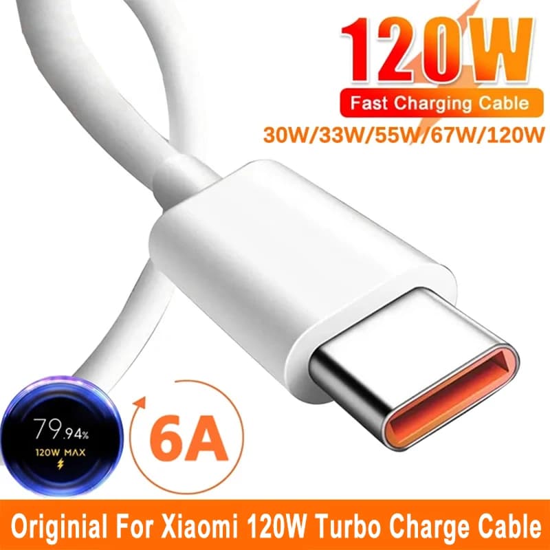 Original 120W USB Type C Cable 6A Turbo Fast Charging Wire For Xiaomi Mi 14 Ultra 13 12T Poco X6 Pro Redmi Note 13 12 11 Pro K70