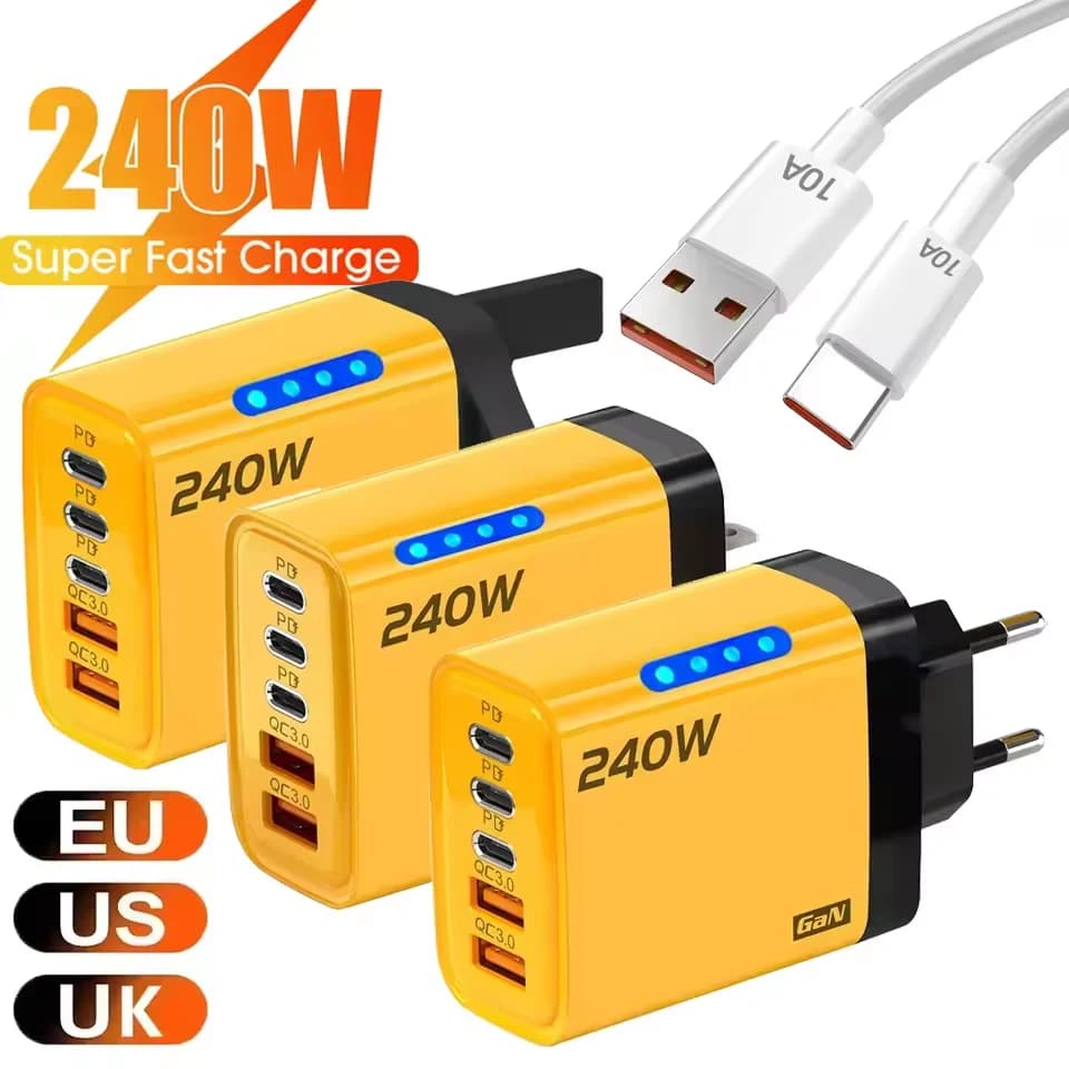 5 Ports USB PD Charger Type C Quick Charge Fast Charging Wall Adapter LED Display For iPhone 16 Samsung Xiaomi Huawei EU US UK