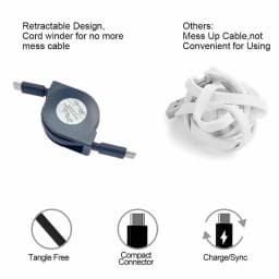 PD 60W USB C Retractable Data Cable, For Macbook Fast Charging Cord Compatible with Type C Mobile Phone Switch Tablets and More