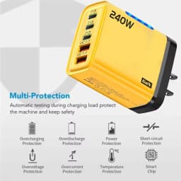 240W GaN Fast Charger LED Indicator 5 In 1 Multi Port Charger 2 USB+3 Type-C PD Power Adapter For iPhone Samsung Huawei Xiaomi