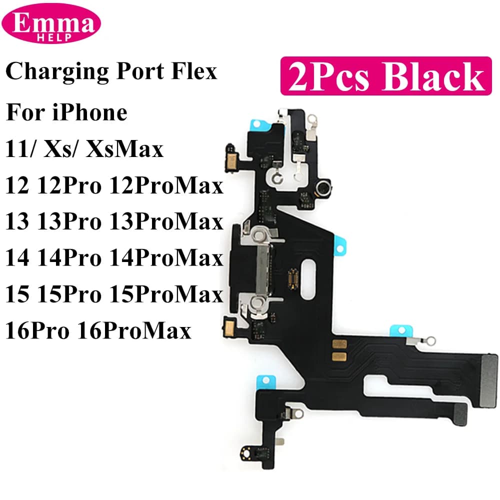 2Pcs Charging Flex Cable for iPhone 11 15 13 14 16 Pro Max Dock Connector USB Charger Port Ribbon