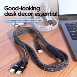 Max PD100W 2 IN 1 Fast Charging USB Type C Cable Mobile Phone Type C to Type C Data Cord For iPhone 16 15 Samsung Tablet Laptop