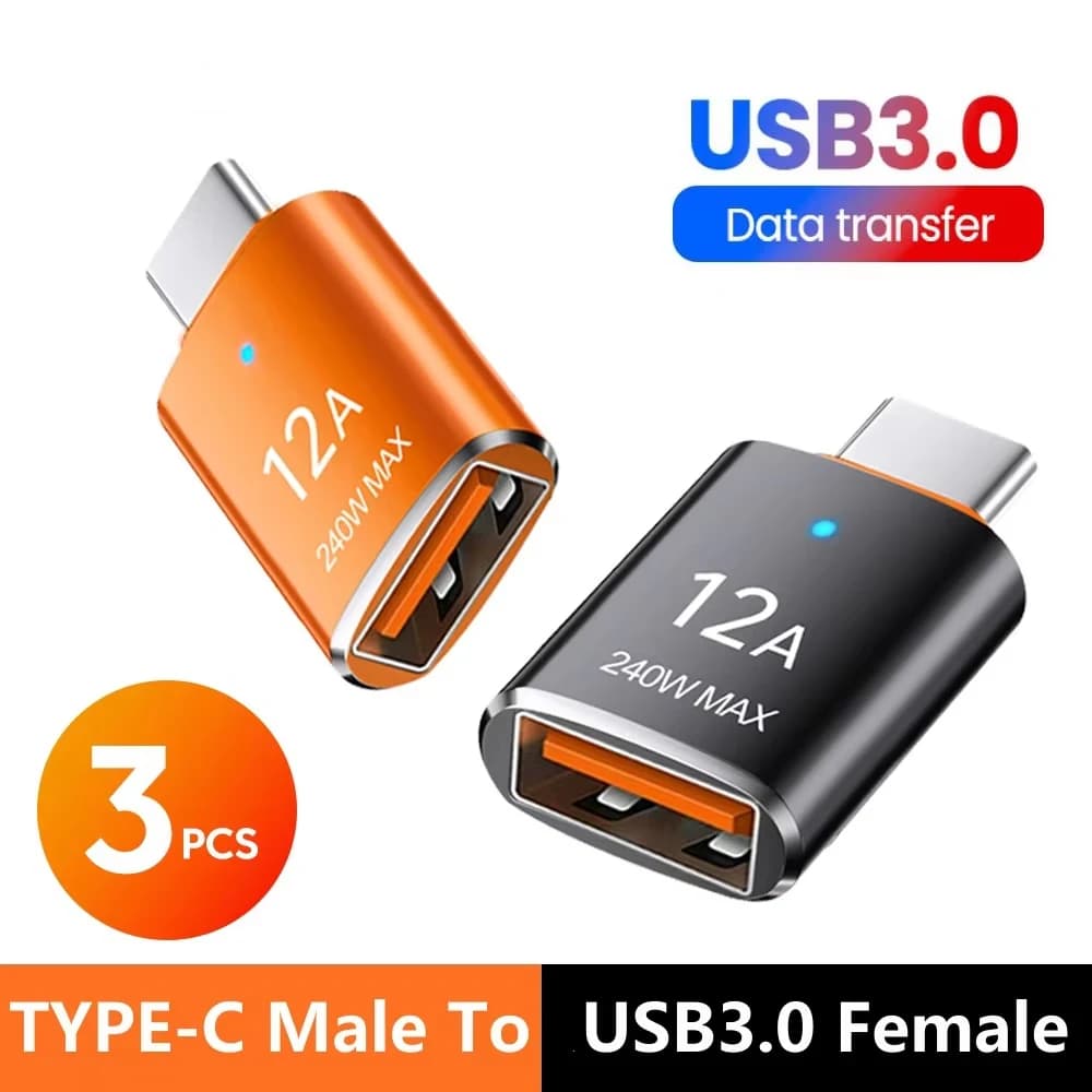 OTG USB 3.0 To Type C Adapter LED USB Female To Type C Male Fast Charging Adapter Connector For Huawei Xiaomi Samsung PC